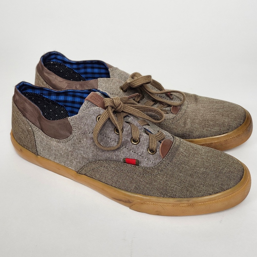 Ben Sherman Mens 10 Canvas Sneakers Brown Gum Sole Low Top‎ Shoes Plaid Lined